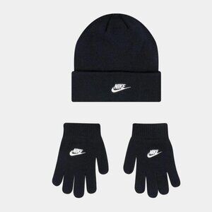 Nike KIDS Cuff Beanie Hat & Gloves 2 Piece Set - Black Size 4/7 FREE SHIP $24
